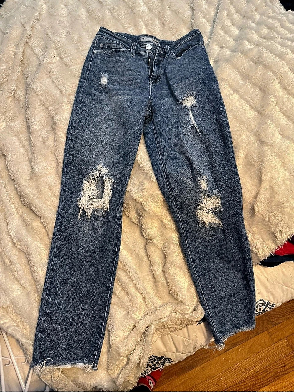 YMI Dream Distressed Straight Leg Jeans in Blue